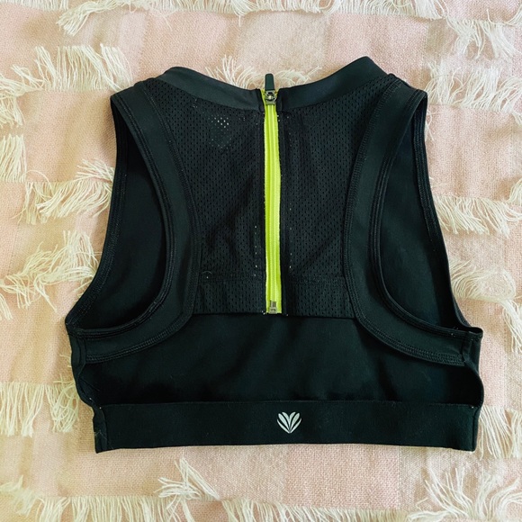 Unpadded Black Sport Bra with Neon zip size S - Picture 2 of 4